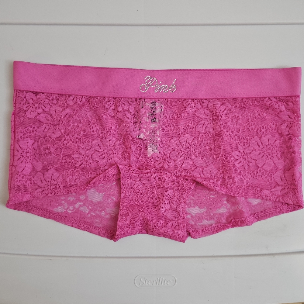 🏷NWT PINK Wink Boyshort Panty In Floral Lace Bling Pink Gossip - XS & Small